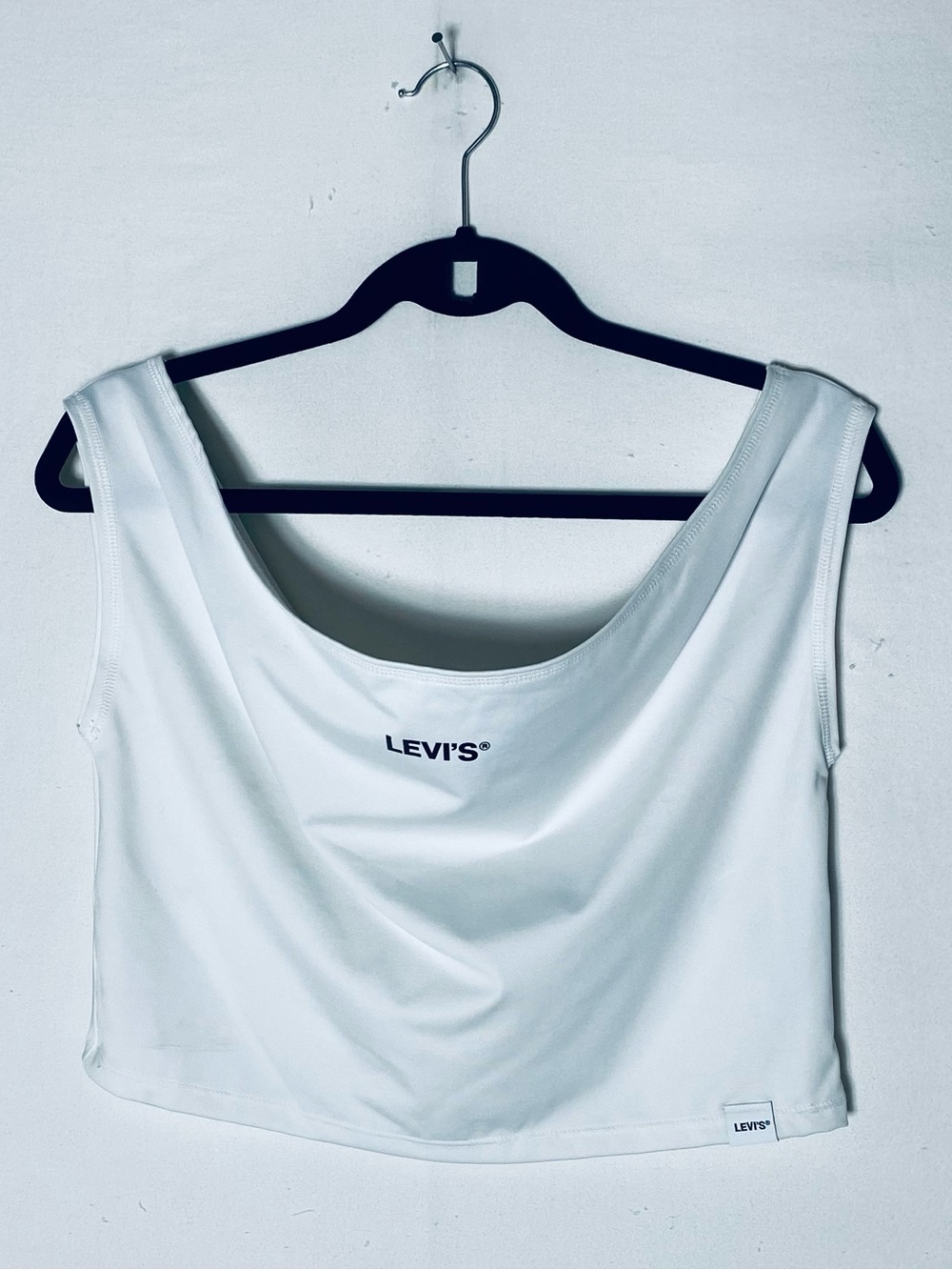 5/$25 Levi's White Cowl Neck Cropped Tank Top Sleeveless Graphic Logo Shirt XL